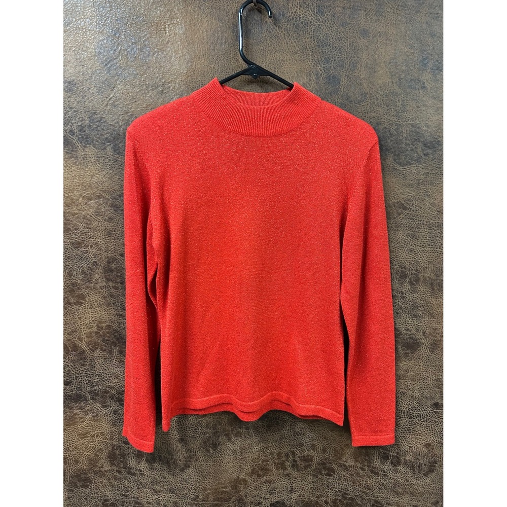 YarnWorks‎ small petite true vintage red sparkly lightweight shimmer sweater